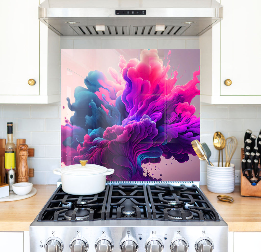 a stove top oven with a painting on it