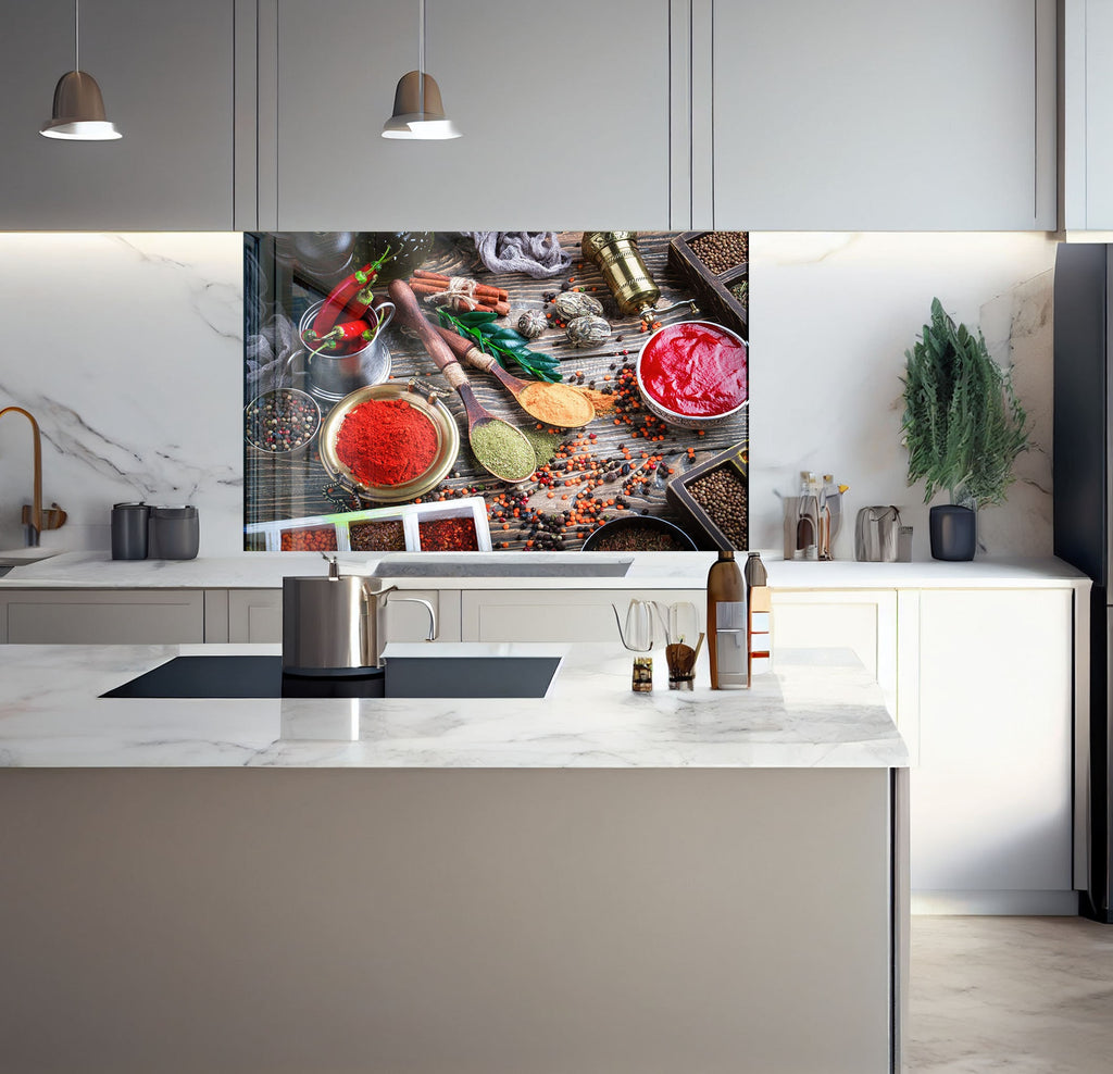 a kitchen with marble counter tops and white cabinets