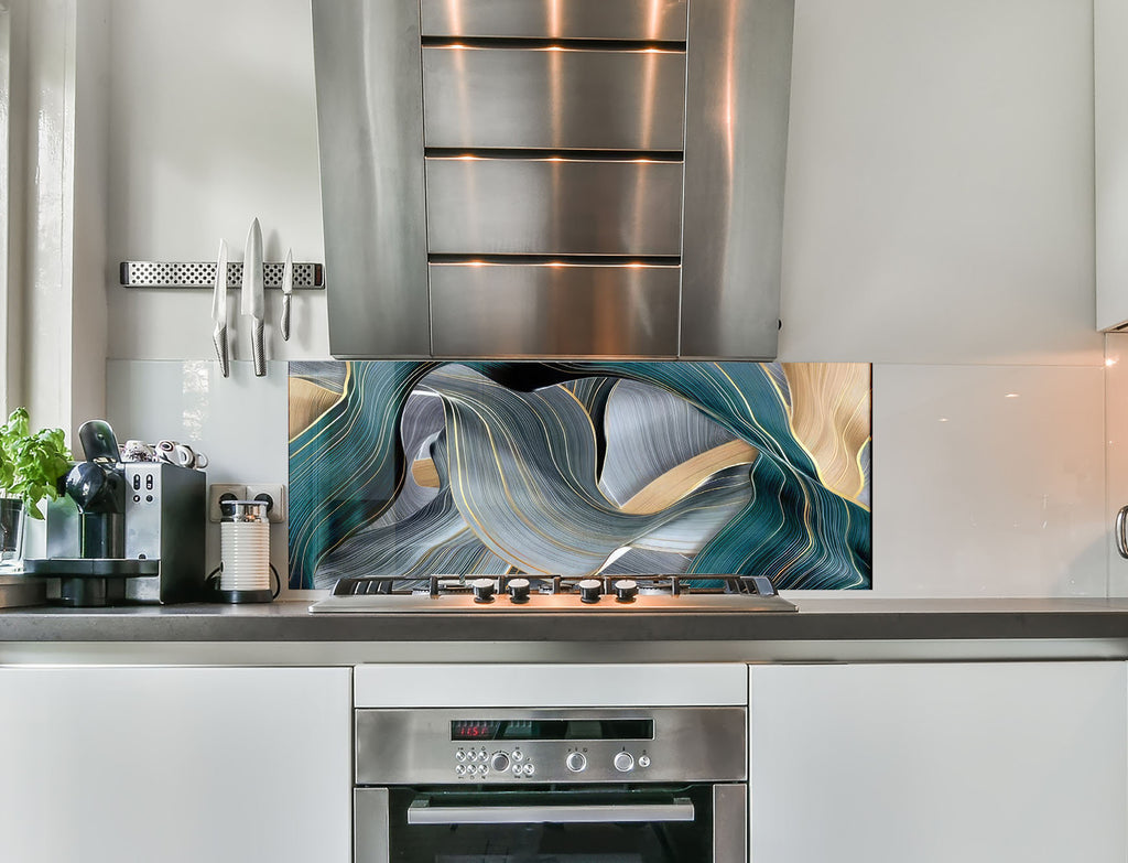 a kitchen with a stainless steel stove top oven