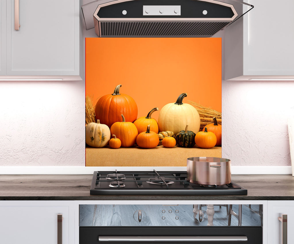 a stove top oven with a picture of pumpkins on it