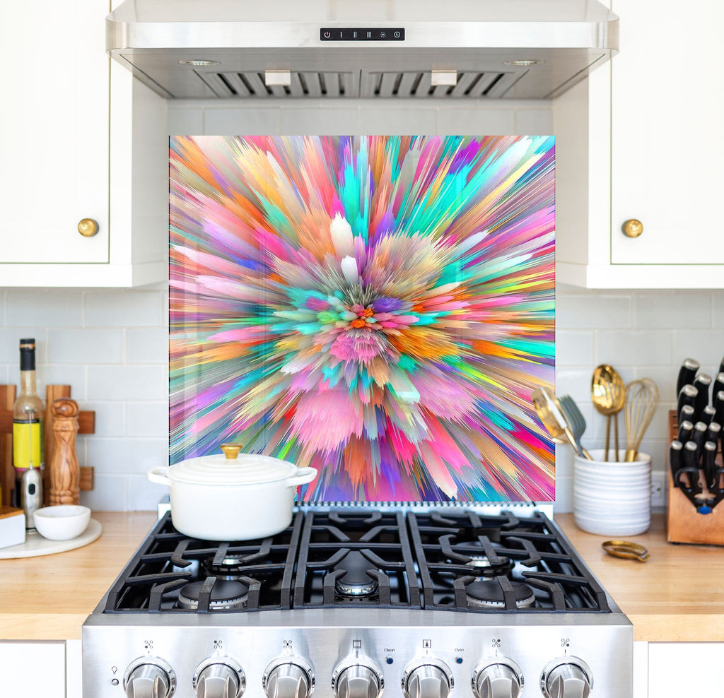 a painting on a stove top in a kitchen