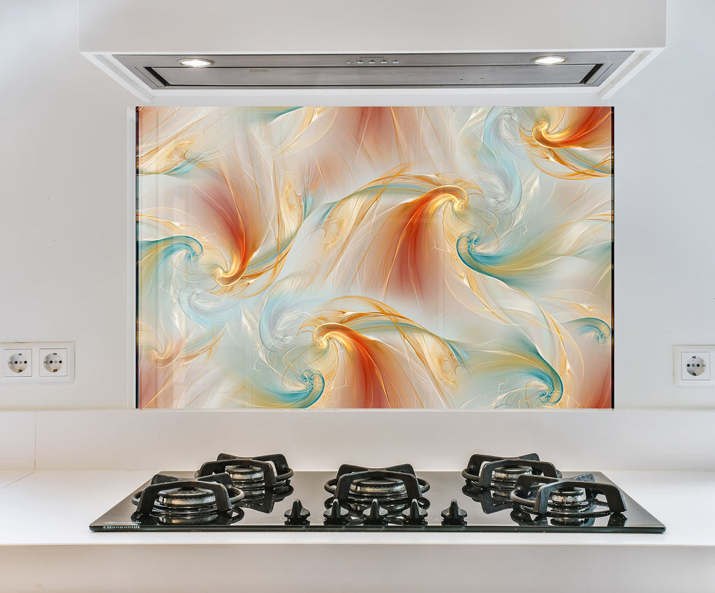 a picture of a painting on a wall above a stove