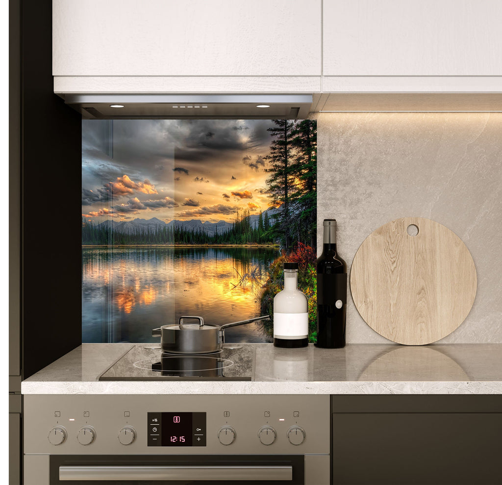 a kitchen with a stove top oven next to a bottle of wine