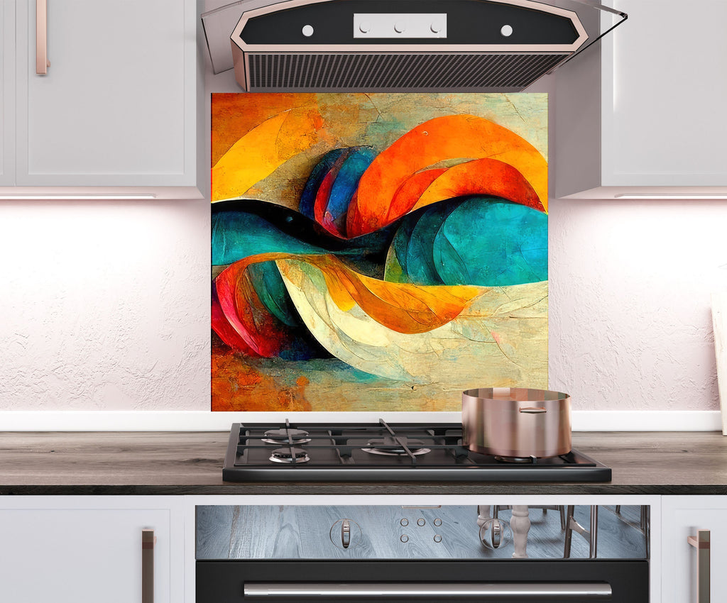 a painting on a stove top in a kitchen