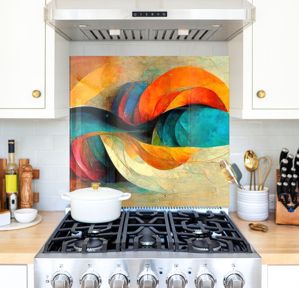 a painting on a stove top in a kitchen