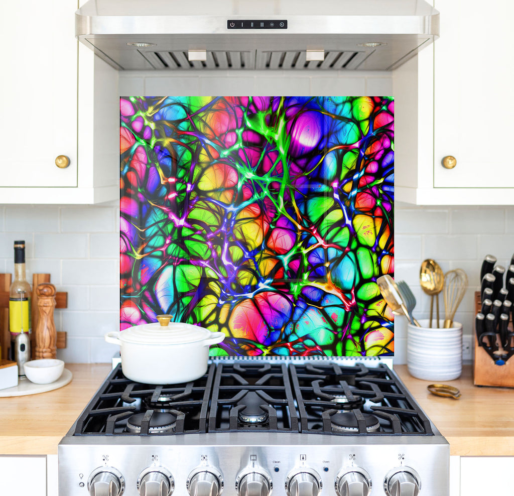 a painting on a stove top in a kitchen