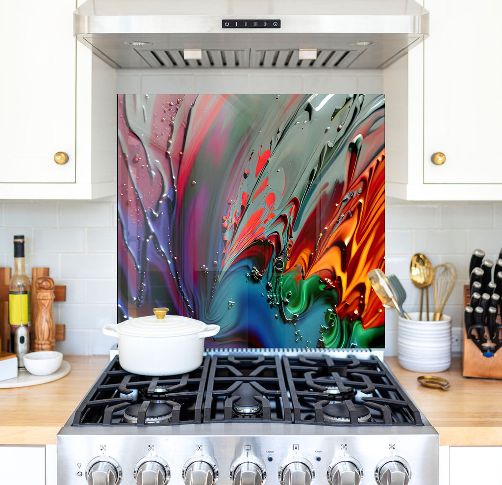 a stove top oven with a painting on it