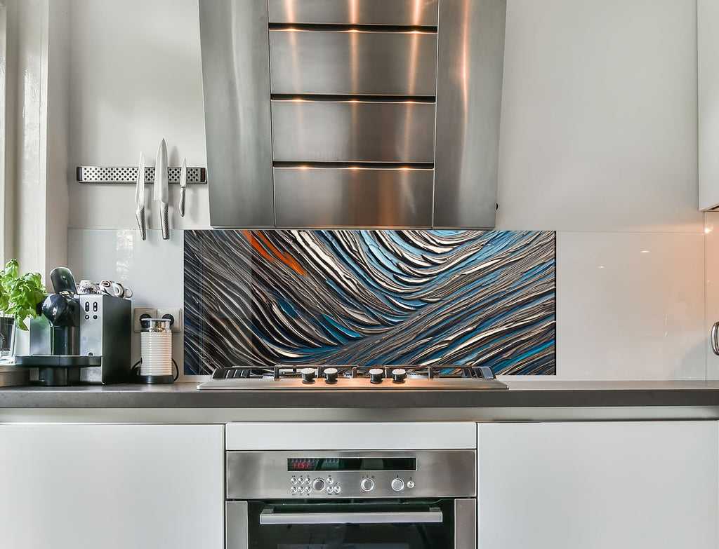 a kitchen with a stainless steel stove top oven