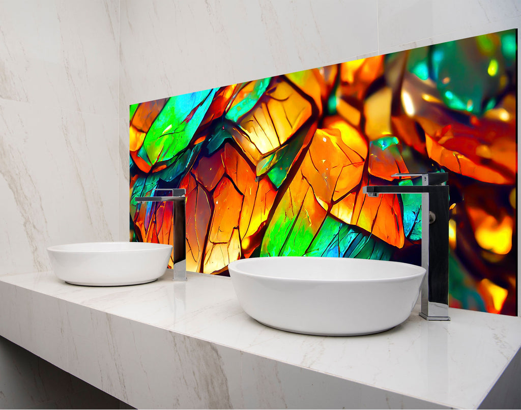 two white bowls on a counter in front of a colorful wall