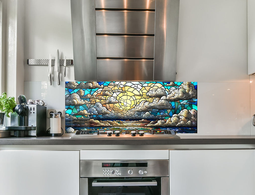 a kitchen with a stainless steel stove top oven