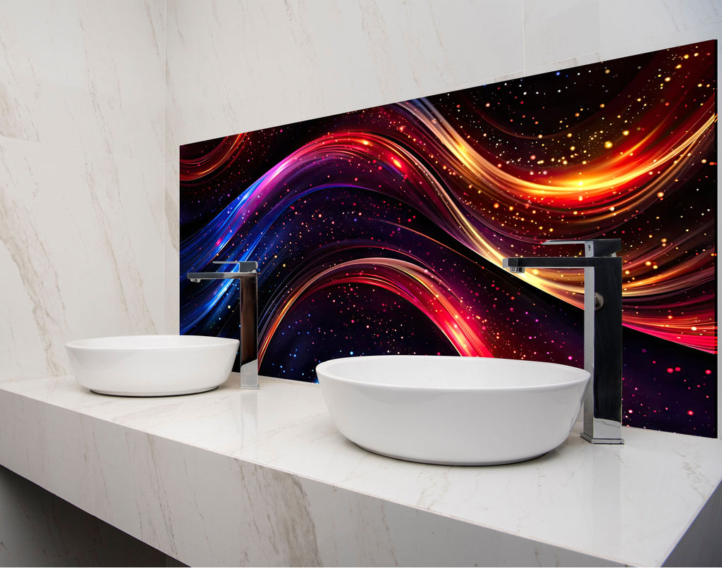 two white bowls on a counter with a colorful background