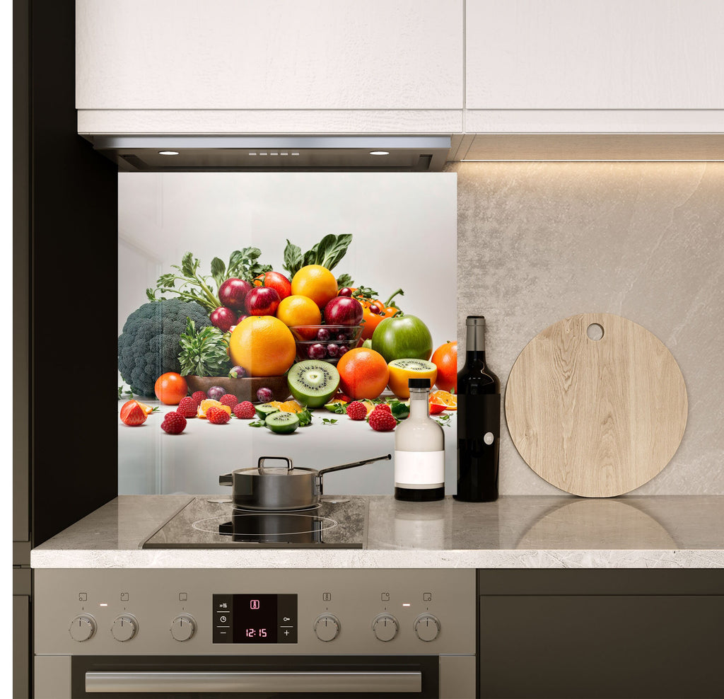 a kitchen with a stove top oven next to a cutting board