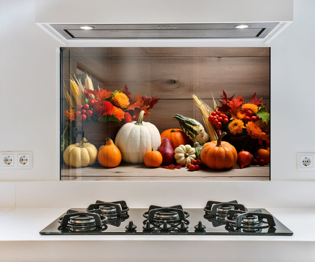 a stove top with a bunch of pumpkins and gourds