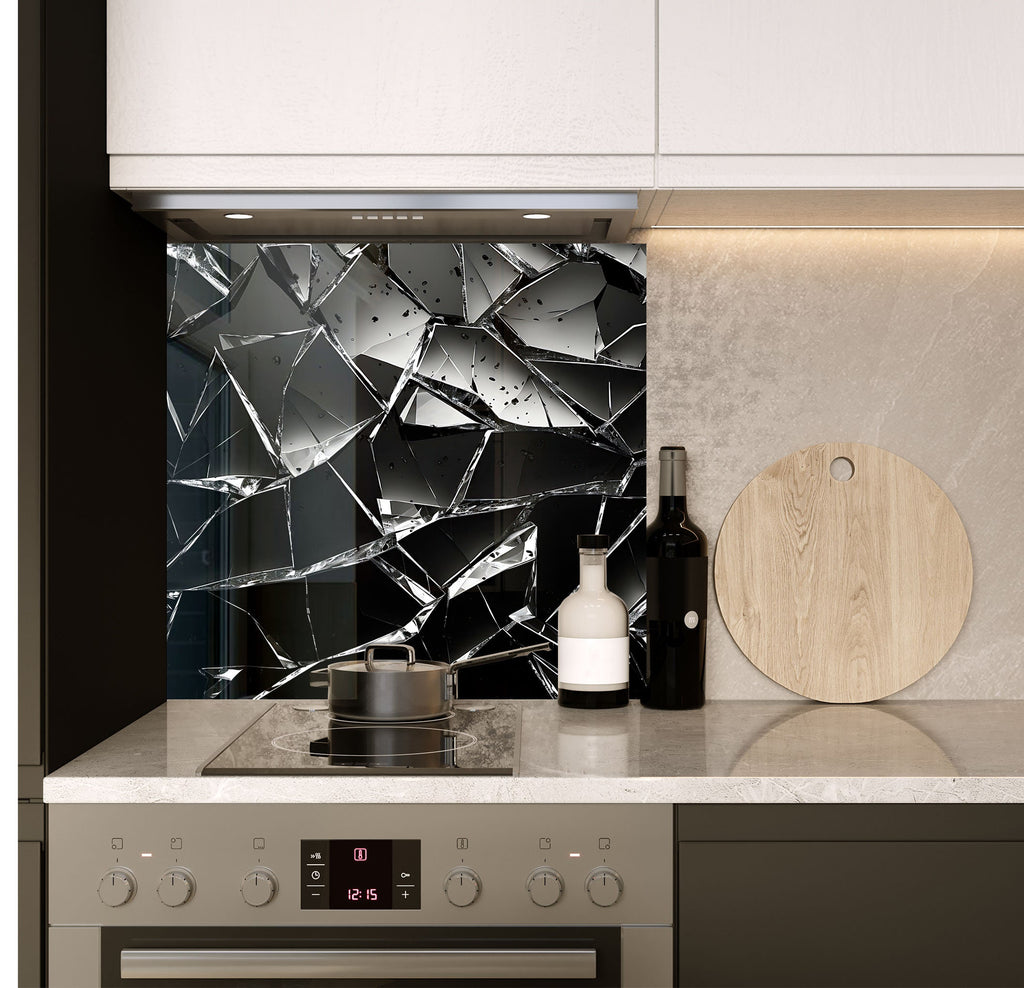 a kitchen counter with a cutting board and a bottle of wine