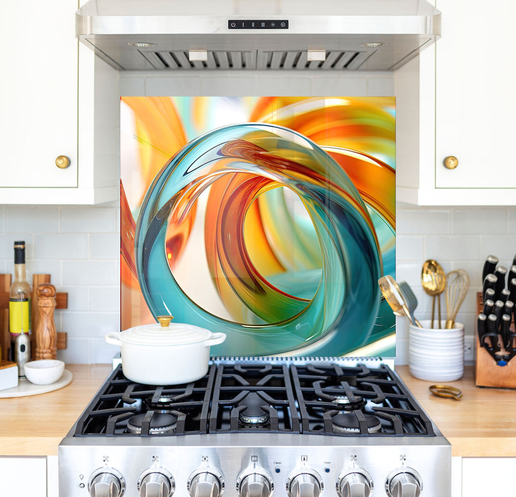 a painting on a stove top in a kitchen