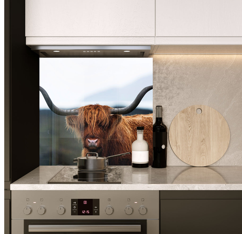 a picture of a cow in a kitchen