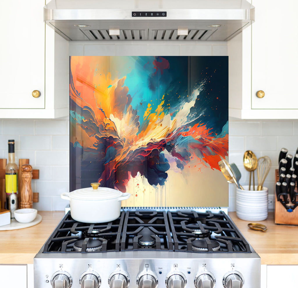 a painting on the wall of a kitchen