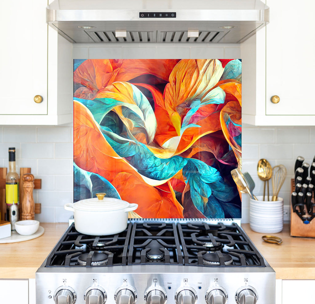 a painting on a stove top in a kitchen