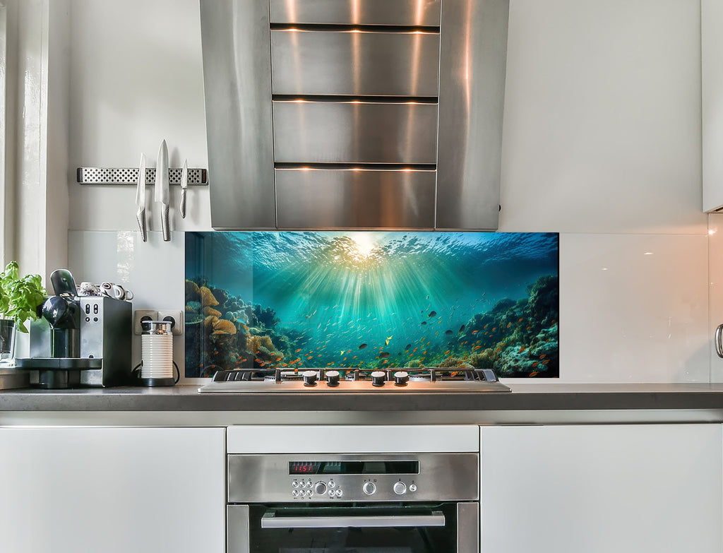 a kitchen with a stainless steel stove top oven