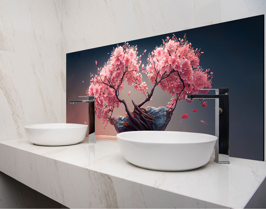 a bathroom with a sink and a painting on the wall