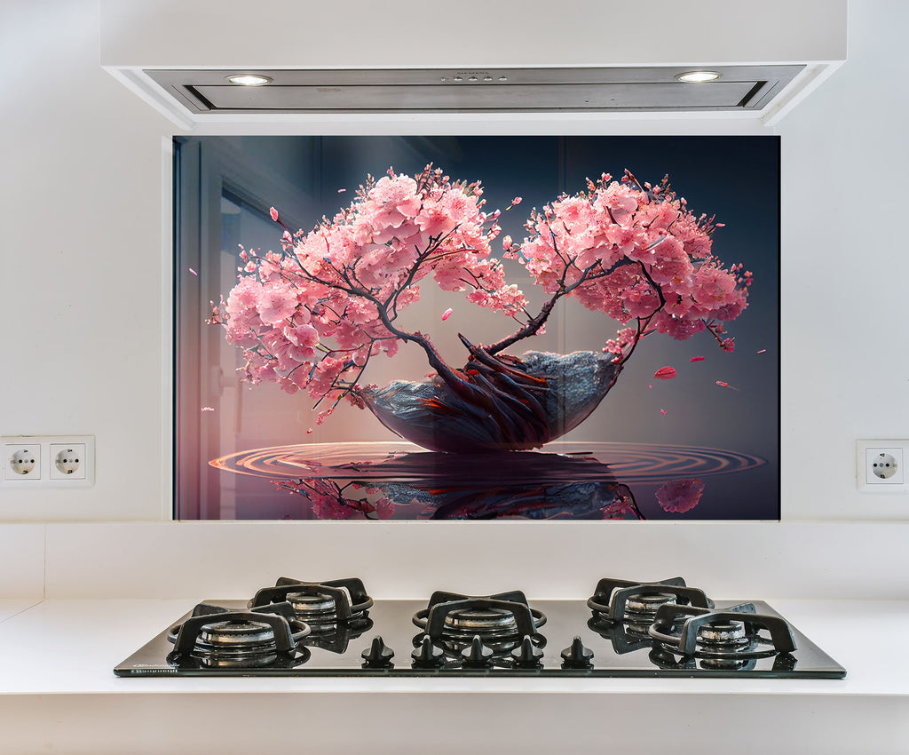 a picture of a vase with pink flowers on a stove