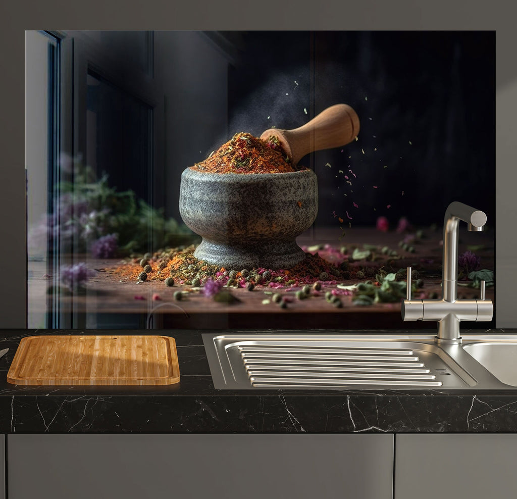 a kitchen sink with a wooden cutting board on it