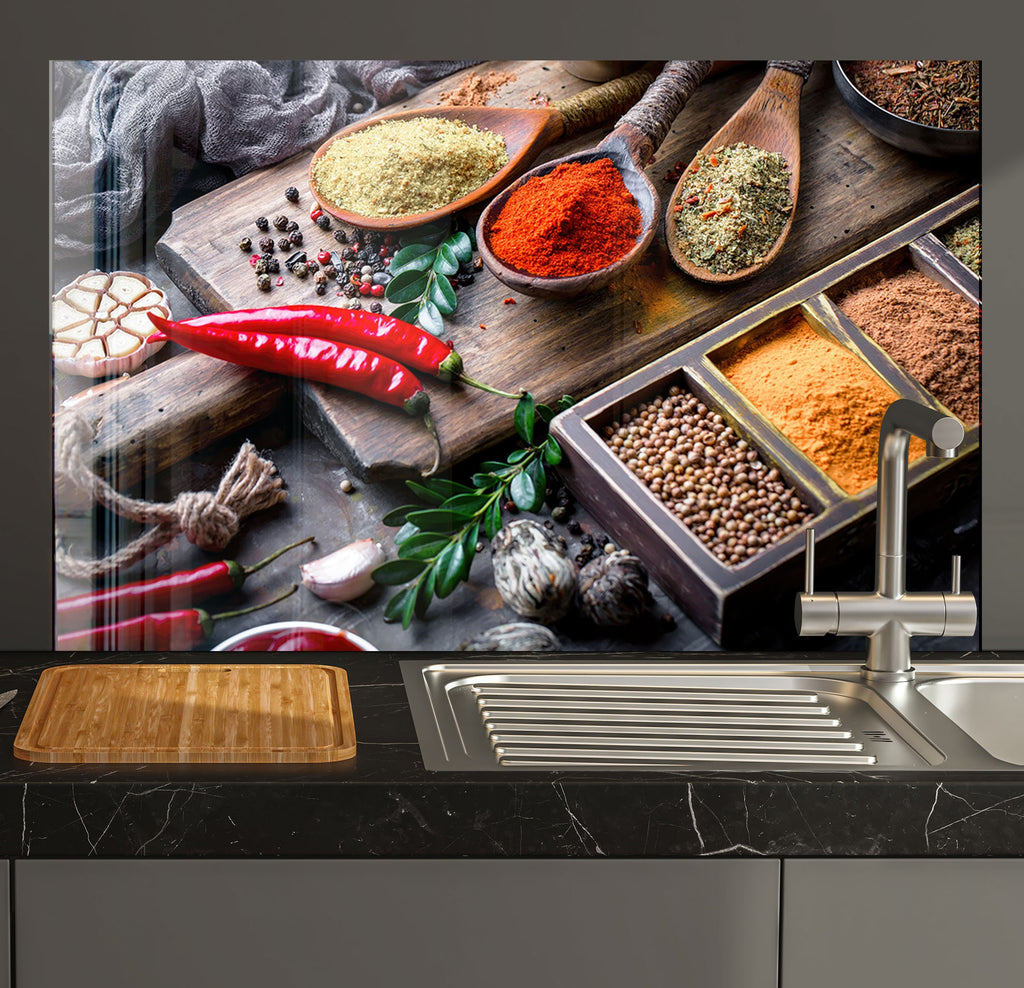 a picture of spices on a kitchen counter