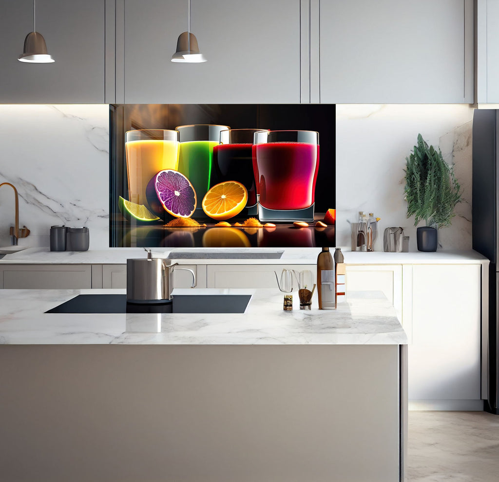 a kitchen with a large flat screen tv on the wall