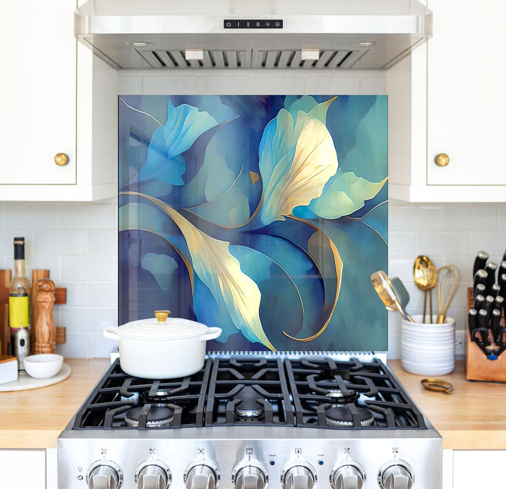 a painting on a stove top in a kitchen