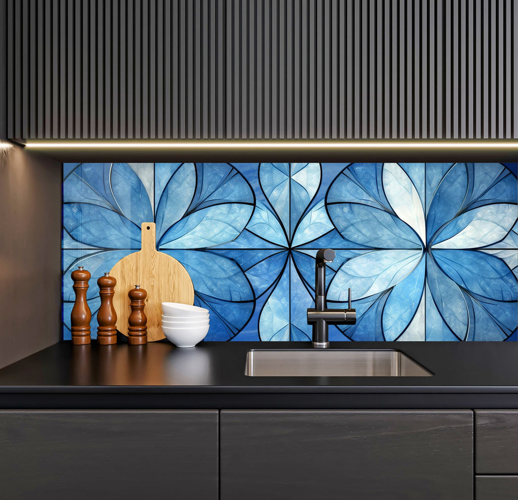 a kitchen counter with a sink and a wooden cutting board