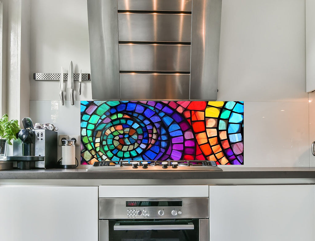 a kitchen with a stainless steel stove top oven