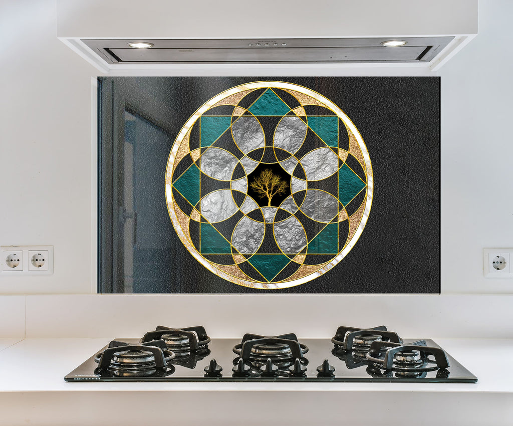 a stove top with a glass design on it